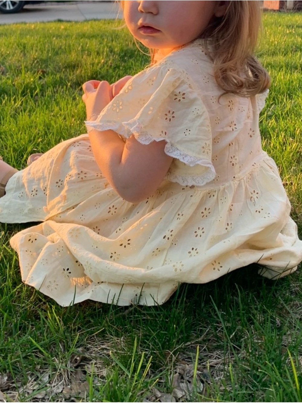 Girls Cream Eyelet Ruffle Dress - Picture 7 of 7